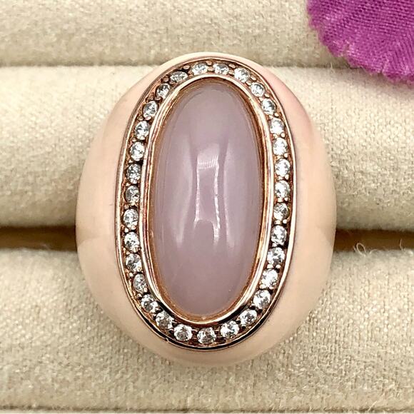 DBJ Dee Berkley Cocktail Right Hand Ring Chunky Pink Enamel Pave Halo Statement - Picture 3 of 16